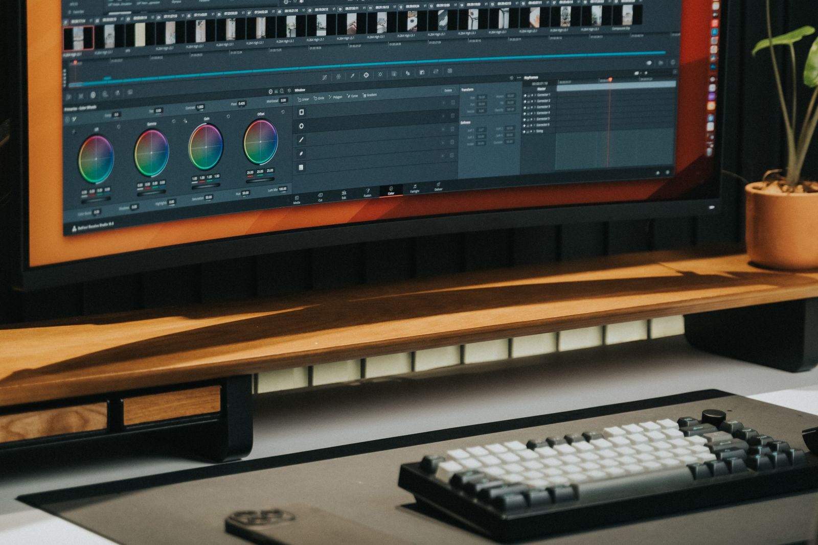 Editor at a workstation reviewing a timeline